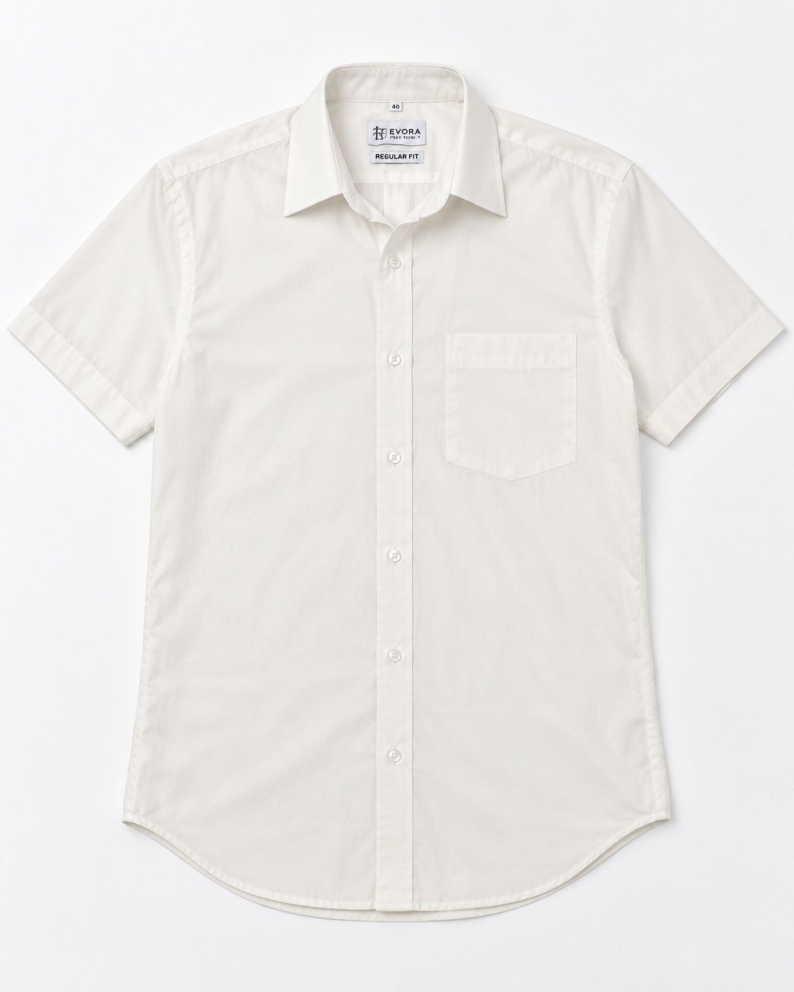 Soft Ivory White Solid Cotton Half Sleeve Shirt