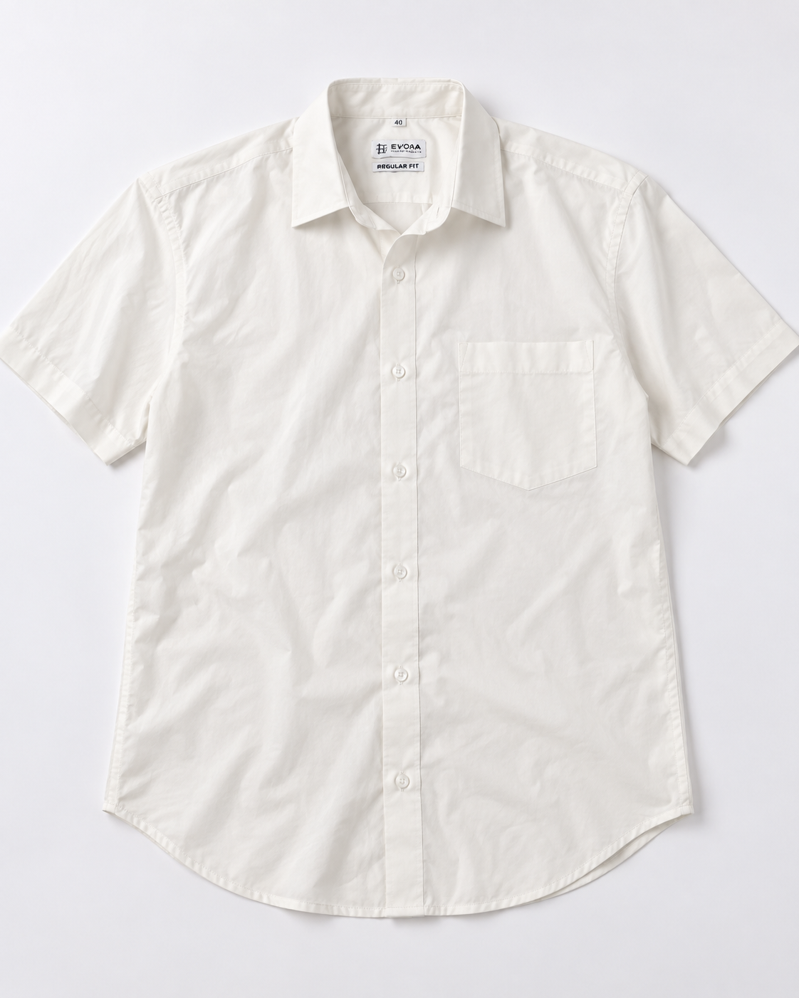 Soft Ivory White Solid Cotton Half Sleeve Shirt