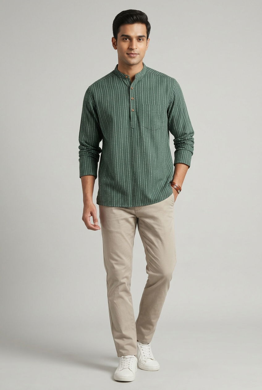 Green short kurta front view